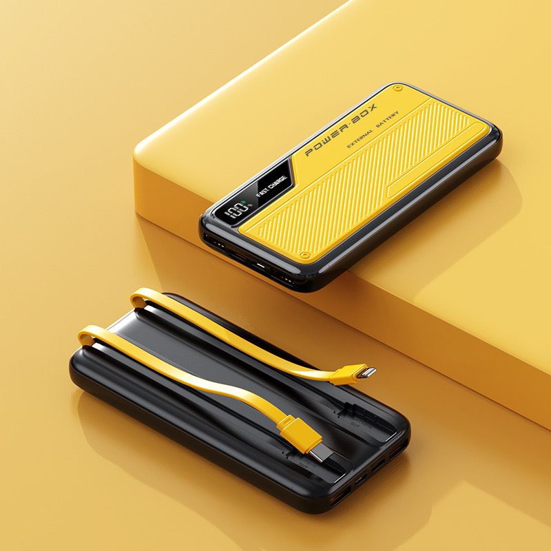 SuperFast 10000mAh PowerBank with Builtin Output TypeC and Iphone Cables and Digital Display (with Box Packing)