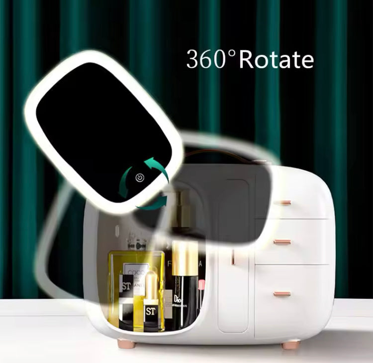 Luxury Makeup Mirror + Cosmetics Makeup Organizer with USB Charging