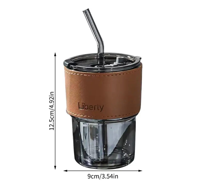 Leather Cover Coffee Mug with Lid & Straw