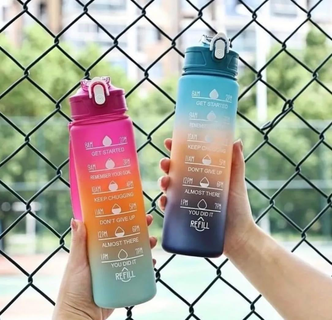 1000ml Water Bottle with Motivational Quotes & Straw