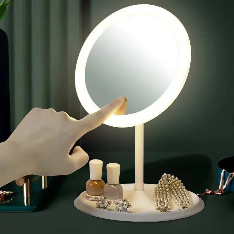 LED Makeup Mirror Rechargeable with Three Modes of Light & Storage Space