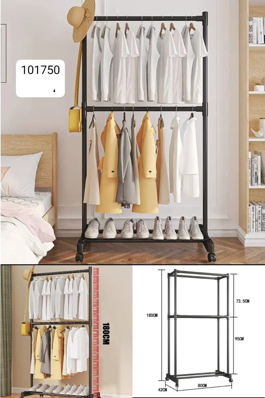 Double Pole Iron Material Clothes Hanging Rack