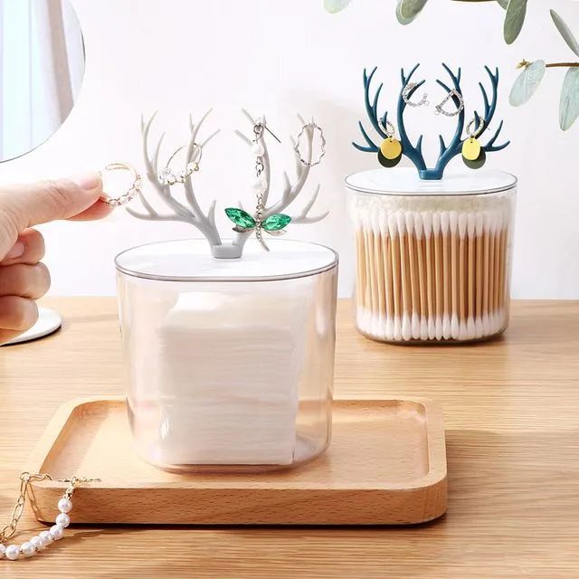 Deer Shape Cotton Buds, Earings,Rubber-bands, Cotton Pads Multipurpose Storage Box