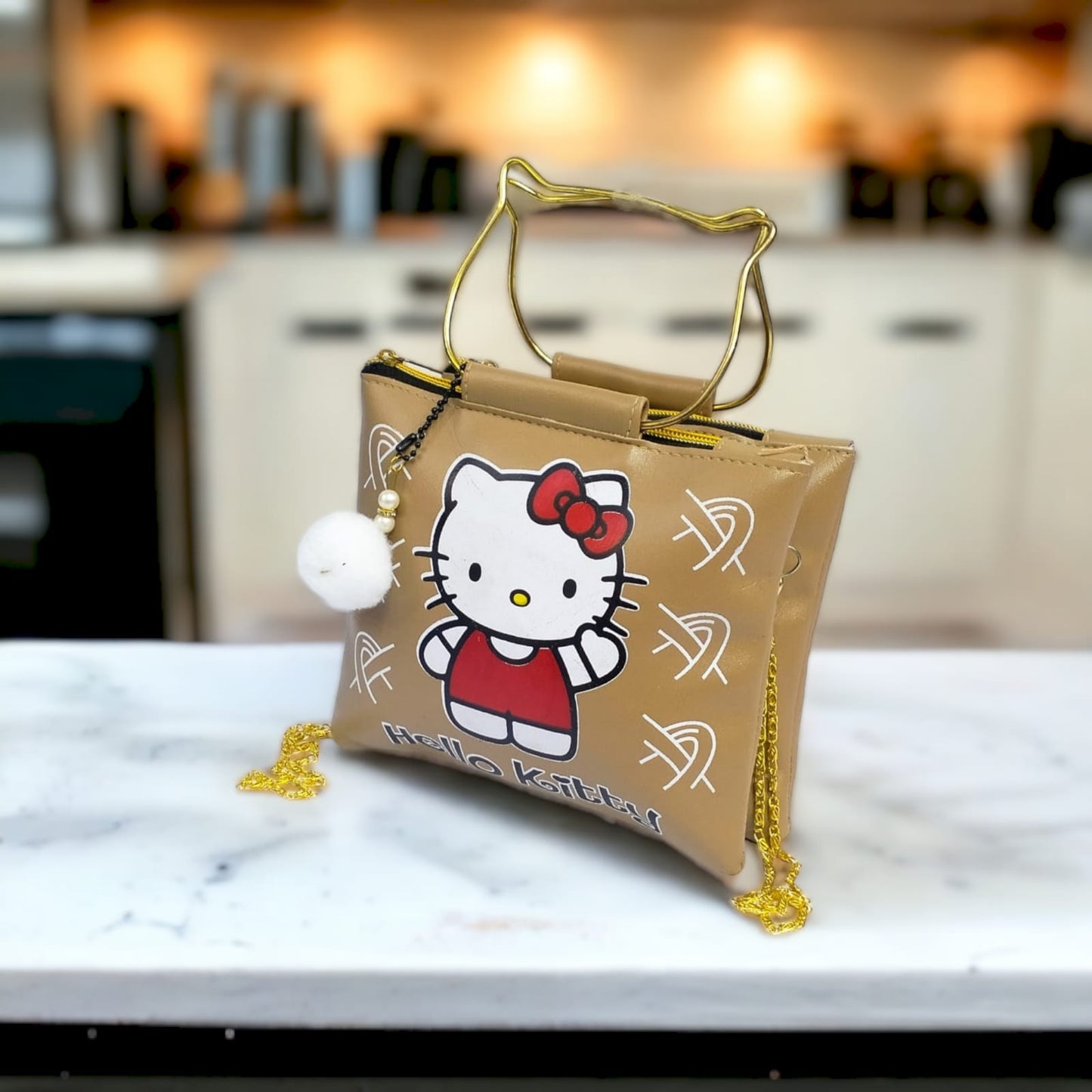 High Quality Hello Kitty Bag with Pom Pom Keychain & Long Chain