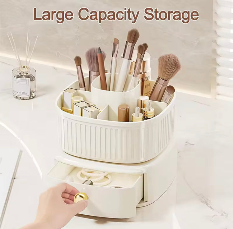 360 Rotating Makeup Brushes Holder with Drawer
