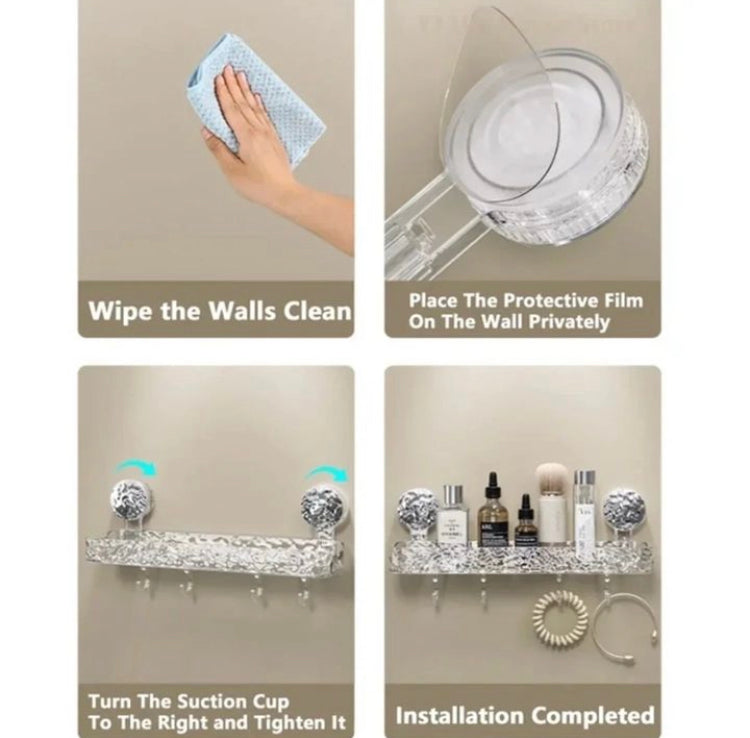 Luxury Wall Mounted Suction Shelf with Hooks