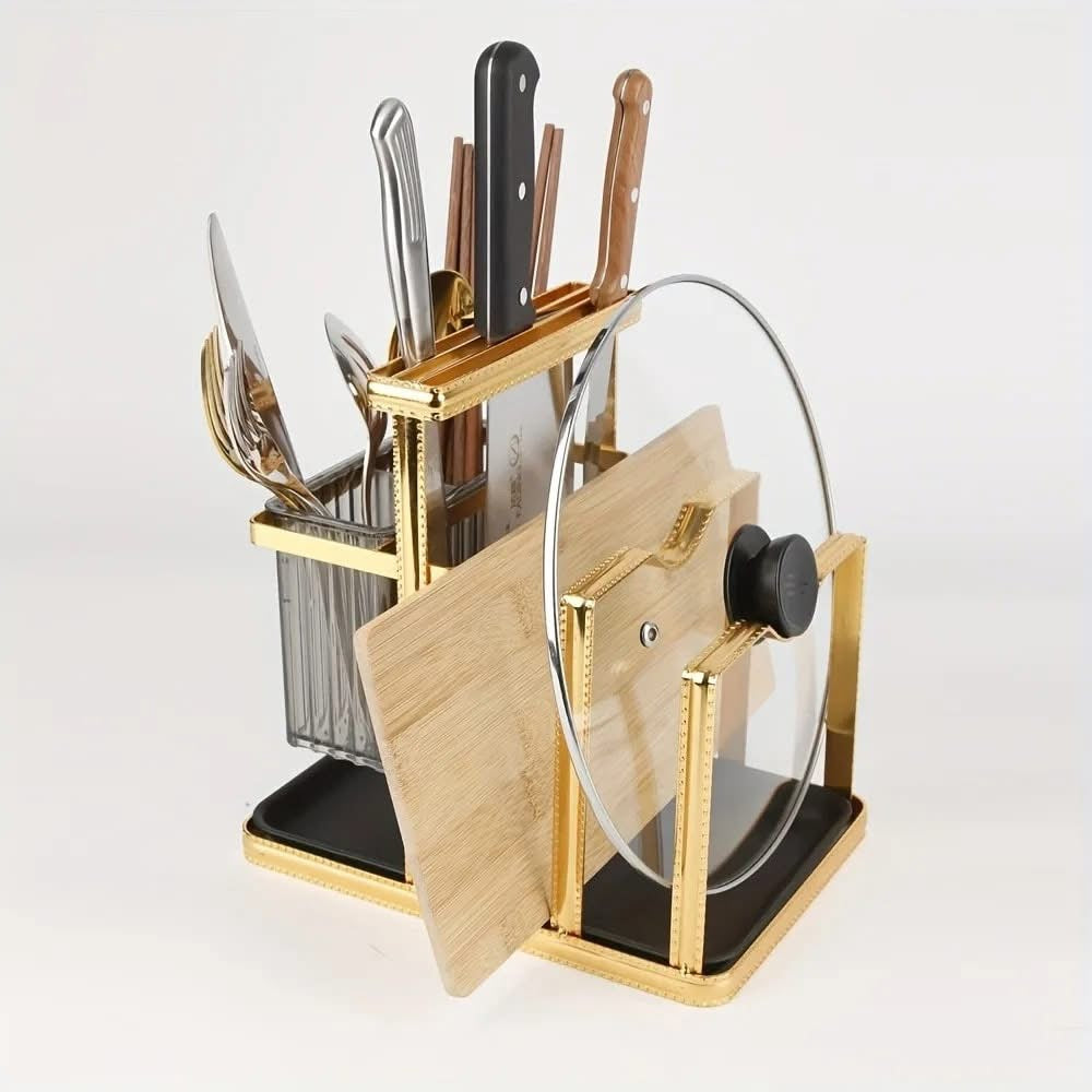 2 in 1 Stainless Steel Cutlery & Pot Lids Rack