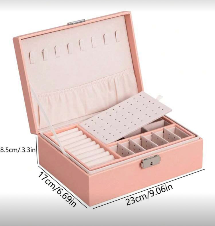 Large Capacity Double Layer Leather Jewellery Organizer with Lock System