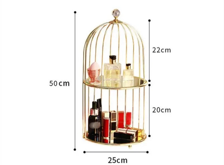 Luxury Cage Style Mirror Cosmetics Makeup Skincare Organizer