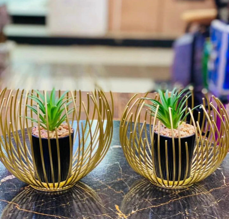 Metal Cage Style Potted Artificial Plant Centerpiece Home Decor
