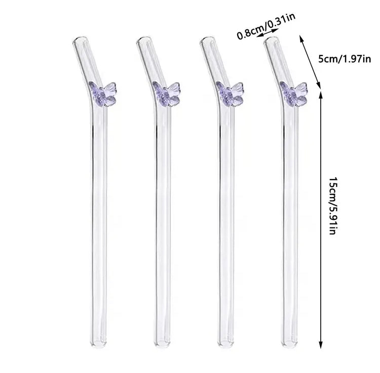 Aesthetic Butterfly Glass Drinking Straws