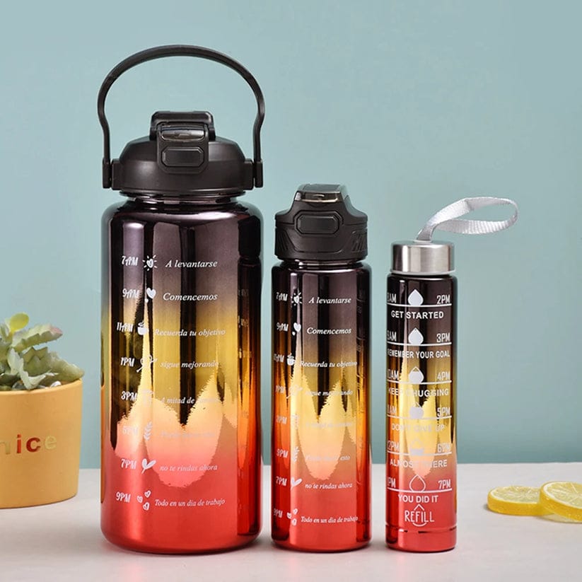 3 Pcs Leakproof Metallic Design Motivational Bottles Set
