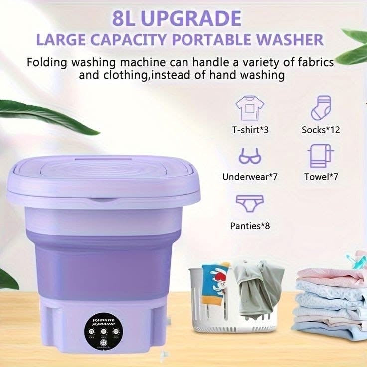 8 Litre Foldable Portable Washing Machine with Box Packaging