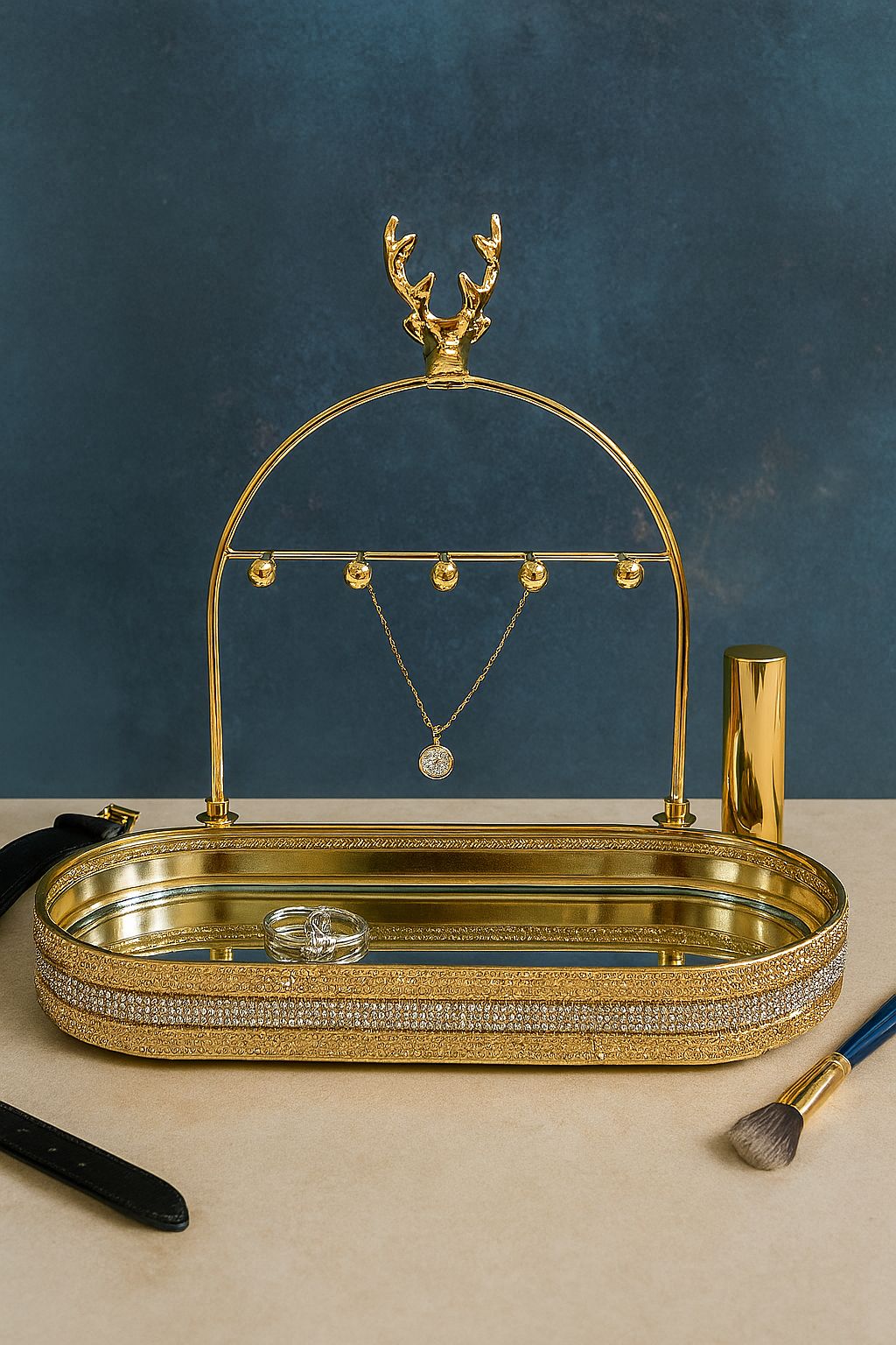 Luxury Gold Jewellery Organizer with a Mirrored Tray