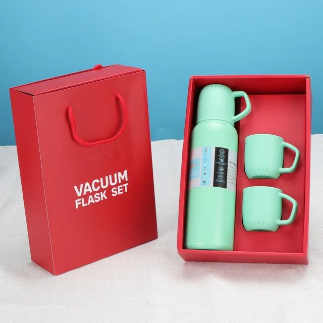 Vaccum Flask Bottle with 2 Cups & Box Packaging