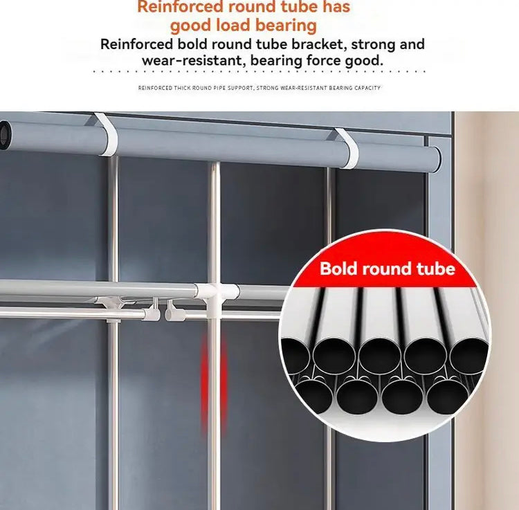 Portable Wardrobe Clothes Storage Rack with Hanging Rails