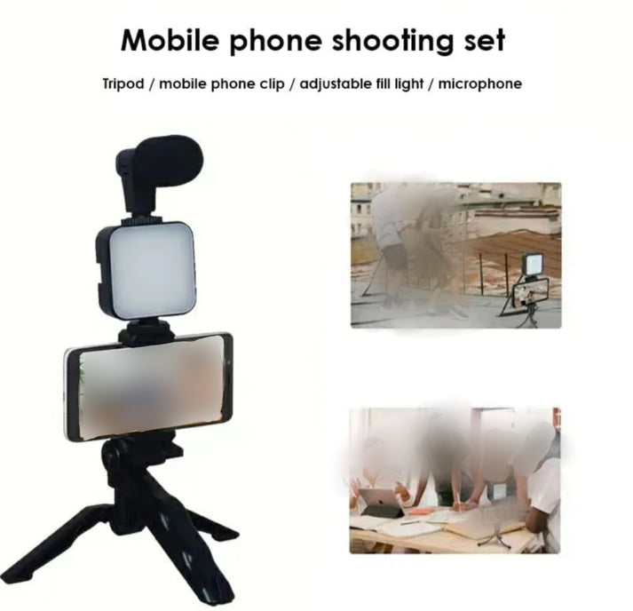 4 in 1 Vlogging Kit Includes Mic, Light, Tripod & Remote