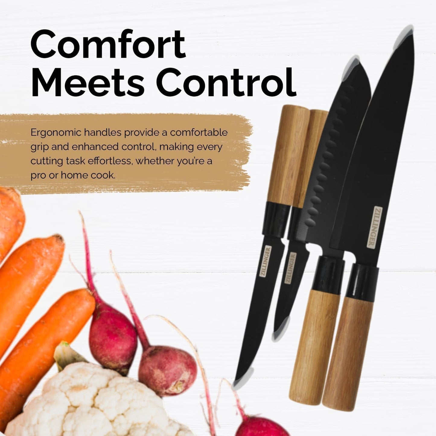 4 Pcs Zillinger Knife Set with Box Packaging