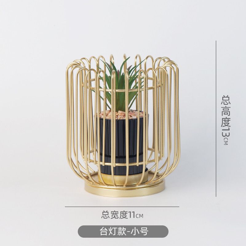 Metal Geometric Stripe Cage Style Potted Artificial Plant Centerpiece Home Decor
