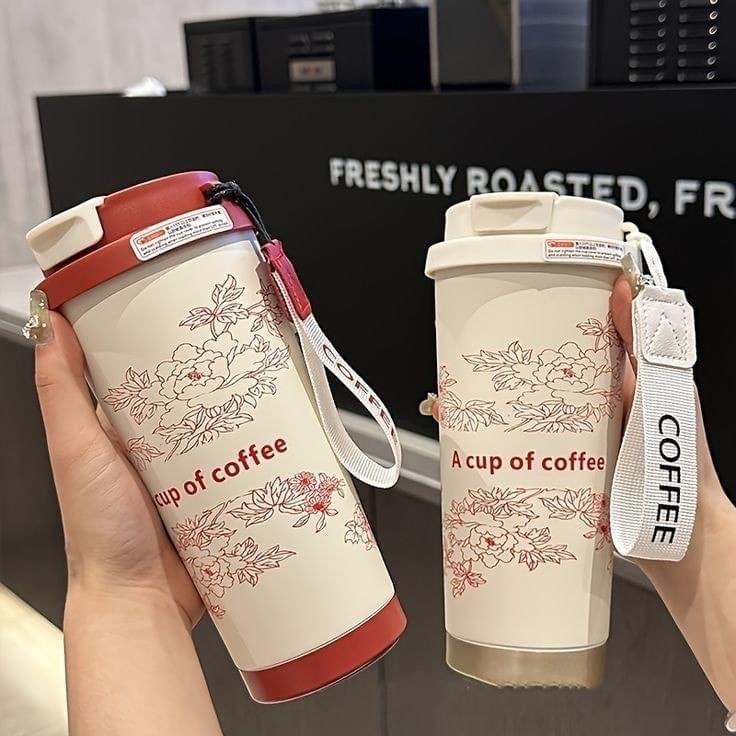 500ml Stainless Steel Floral Coffee Mug