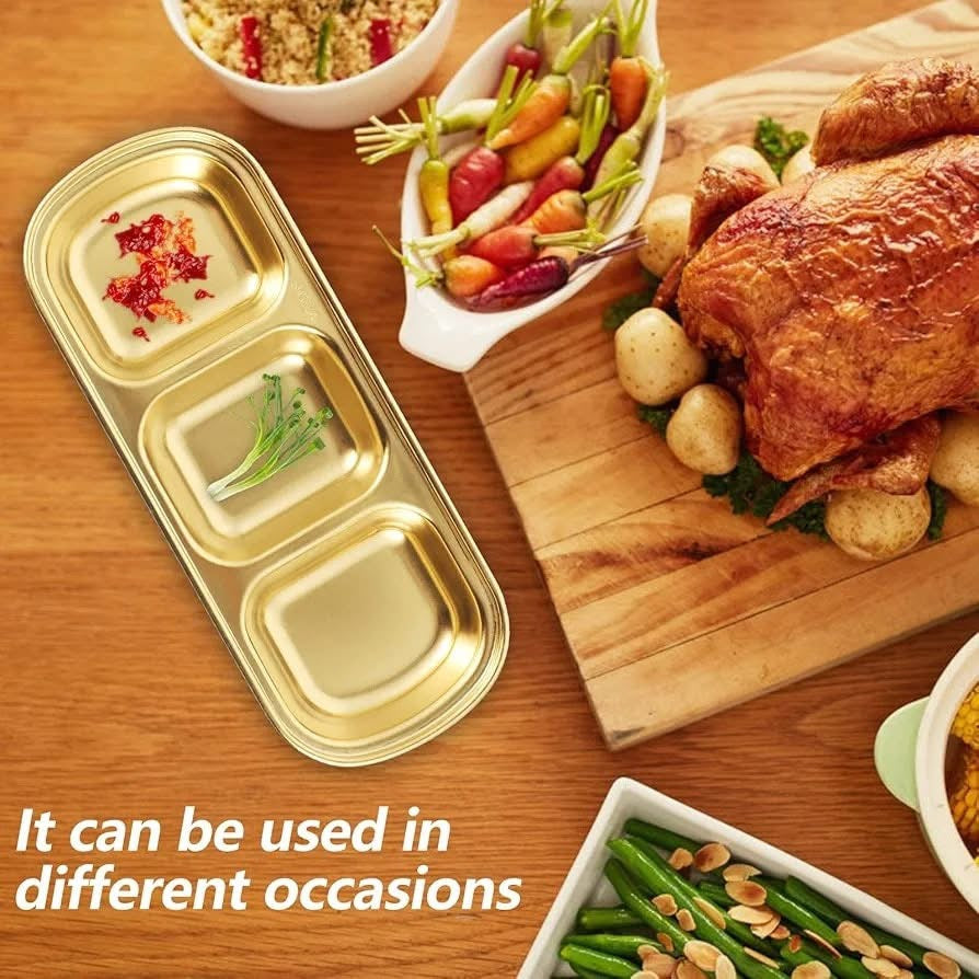 3 Portions Gold Stainless Steel Tray