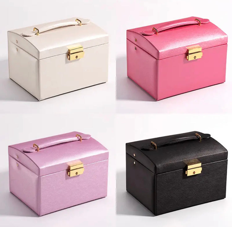 Three Layer Mirror Leather Jewellery Box Imported High Quality