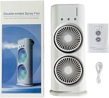 Rechargeable Rotating Cooling Dual Fan with Hole Spray & Light