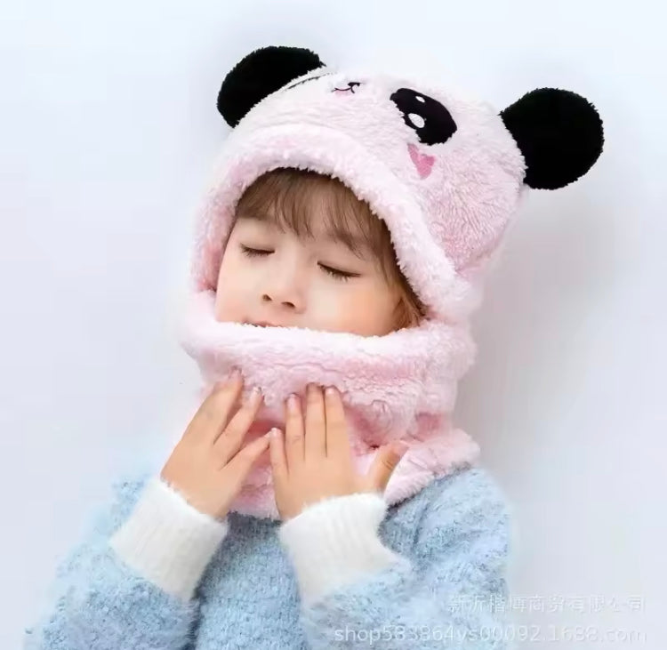 Panda Character Winter Warm Fleece Beanie Caps for Kids