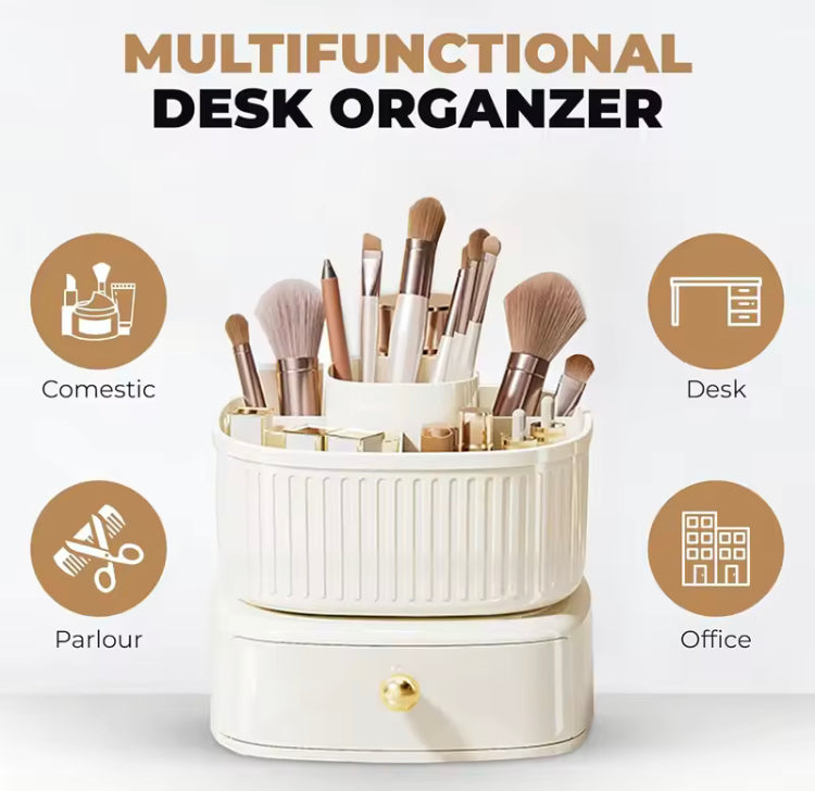 360 Rotating Makeup Brushes Holder with Drawer