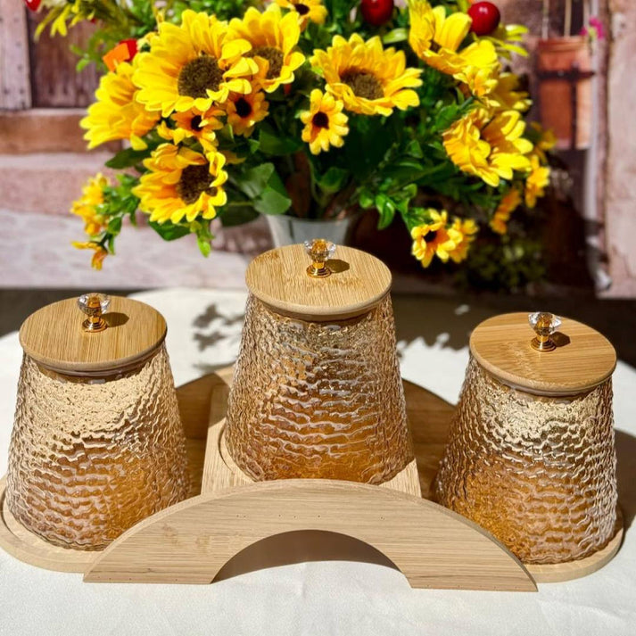 3 Pcs Set of Food Jars with Wooden stand