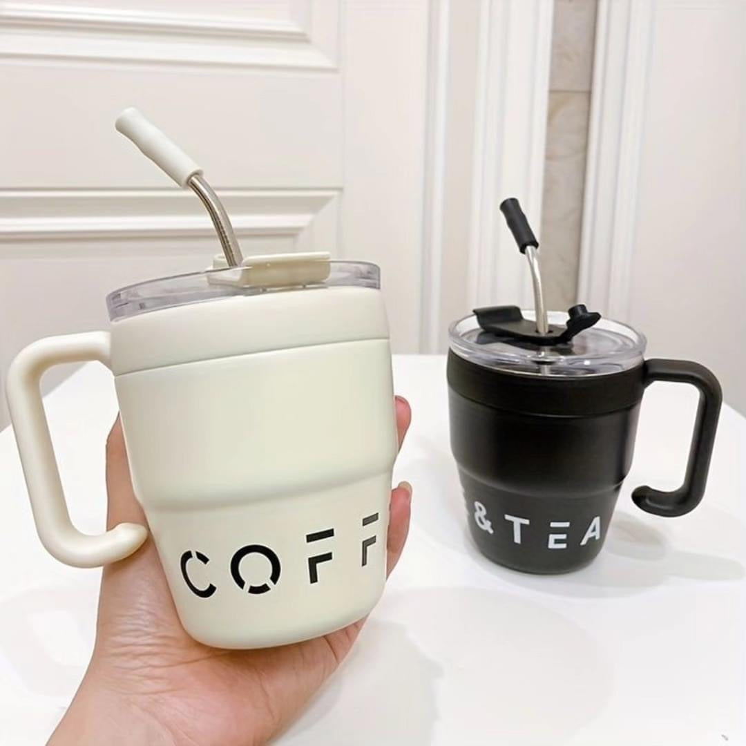 480ml Insulated Coffee Mug with Lid & Straw