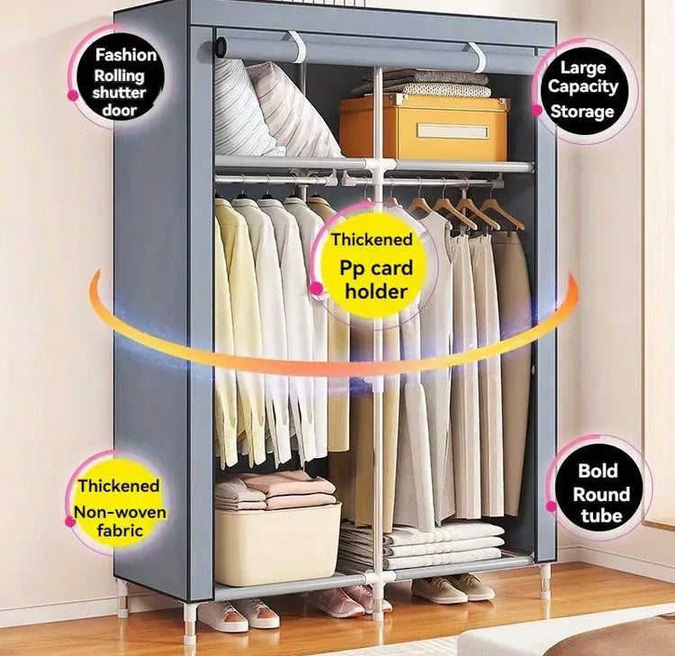 Portable Wardrobe Clothes Storage Rack with Hanging Rails