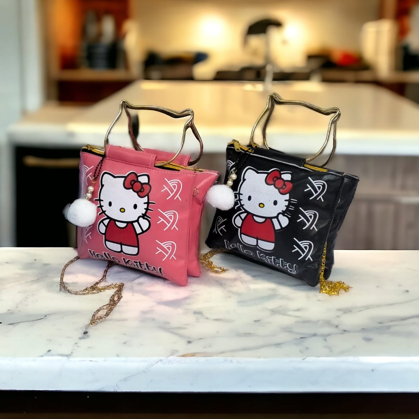 High Quality Hello Kitty Bag with Pom Pom Keychain & Long Chain