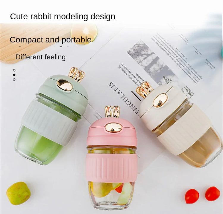 Rabbit Cup Portable Thick Glass Summer Drinking Cup With Lid & Straw