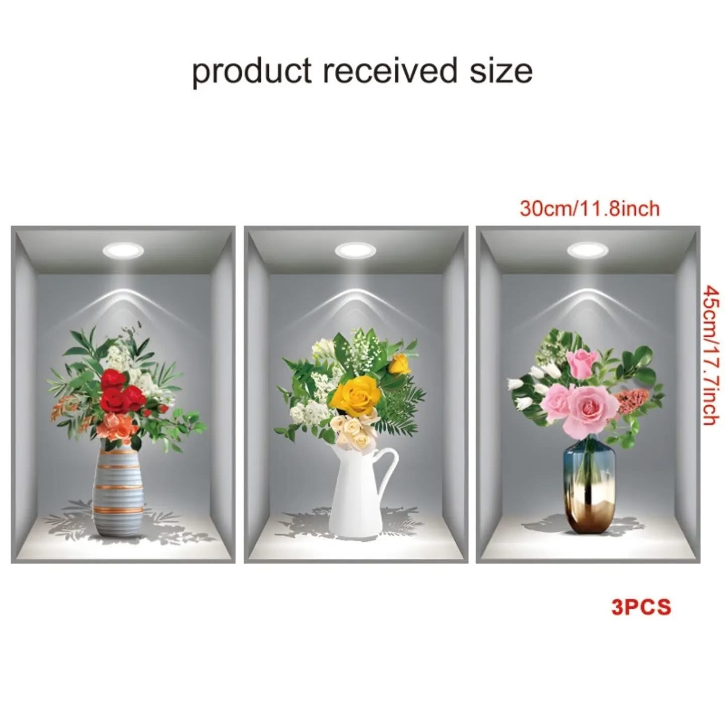 3pc/set 3D Plant Vase wall sticker for home decoration