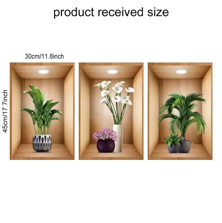 3pc/set 3d plant vase wall sticker home decoration