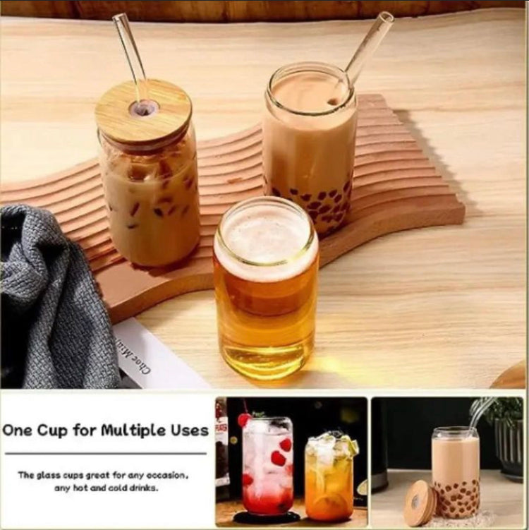 Aesthetic Coffee Glass with Bamboo Lid & Straw