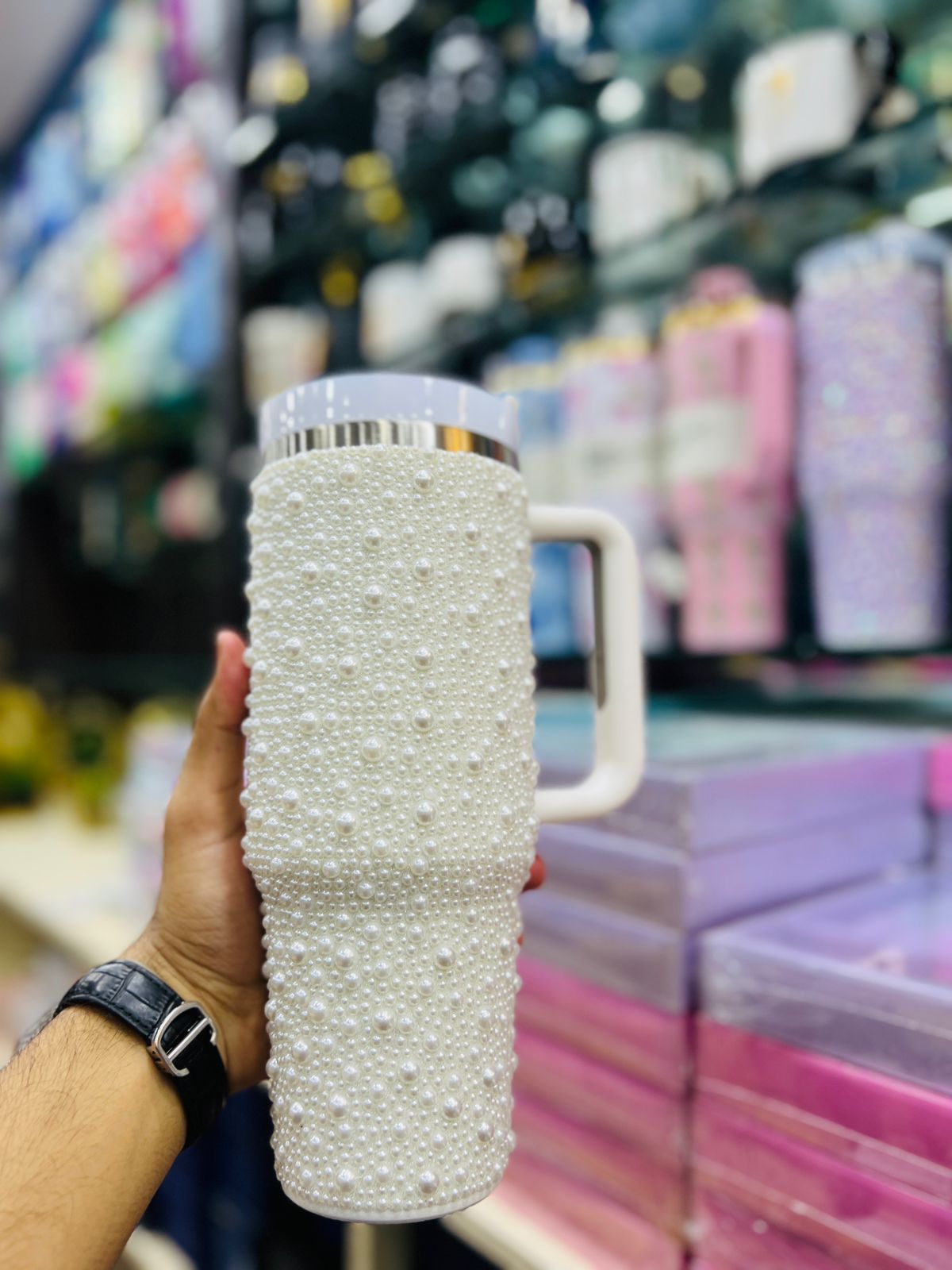 40oz Stainless Steel Pearls Tumbler with Handle