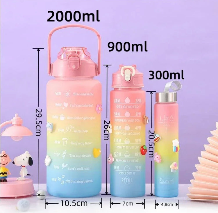 3 Pcs Gradient Colour Large Capacity Water Bottles Set