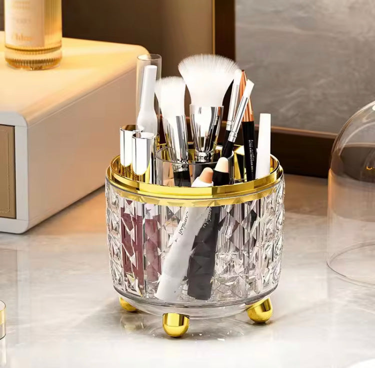 Luxury 360 Rotating Acrylic Makeup Brushes Holder with Lid