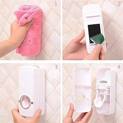 Toothpaste Dispenser & Brush Holder Set Box Packaging