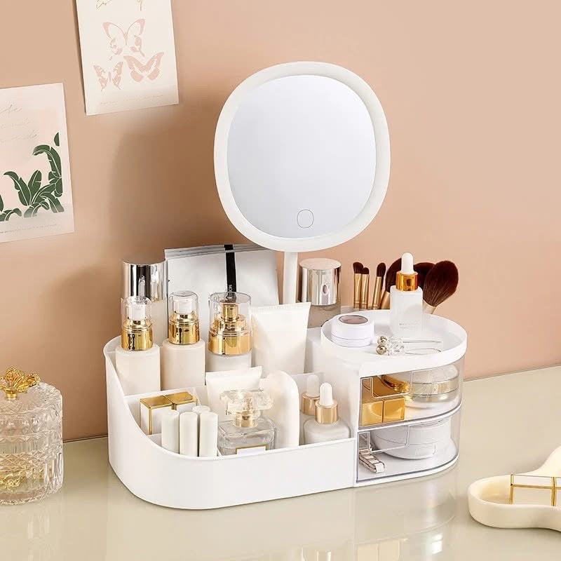 Makeup Cosmetics Storage Box with Mirror & 3 Modes of Light