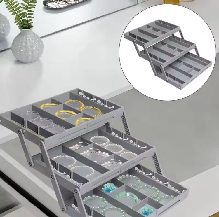 3 Layer Collapsible Jewellery Cosmetics Drawer Organizer