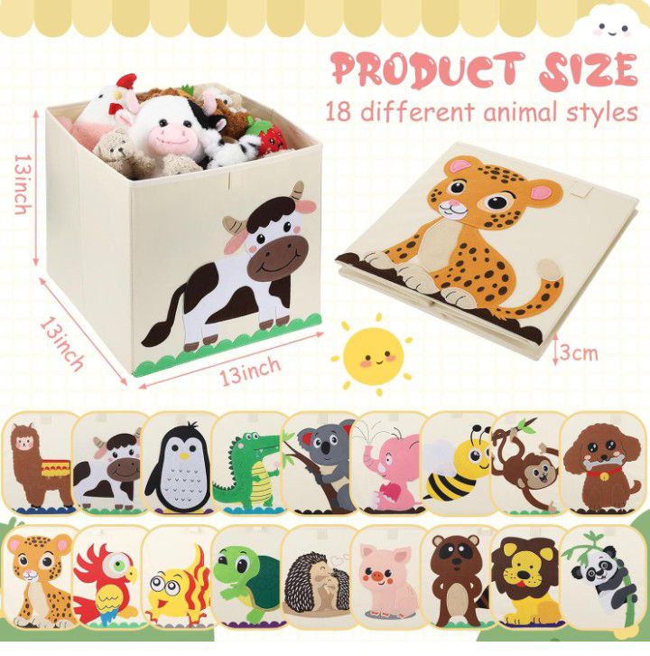 Rectangular Foldable Animal Toy Storage Box Organizer for Kids & Nursery