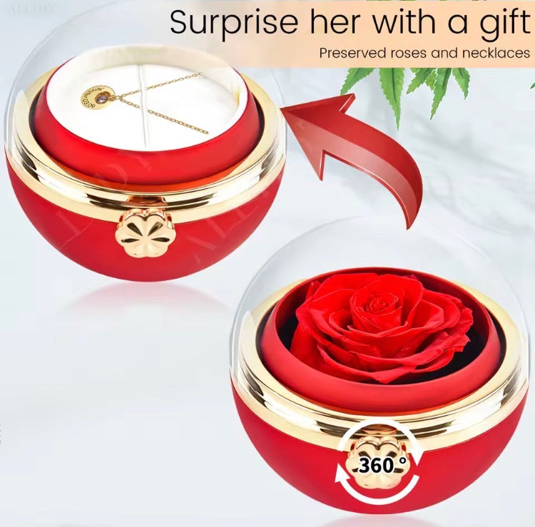 Surprise Preserved Eternal Rose Rotating Gift Jewellery Box