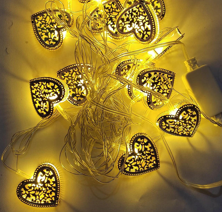 Led Metal Heart Warm Lights