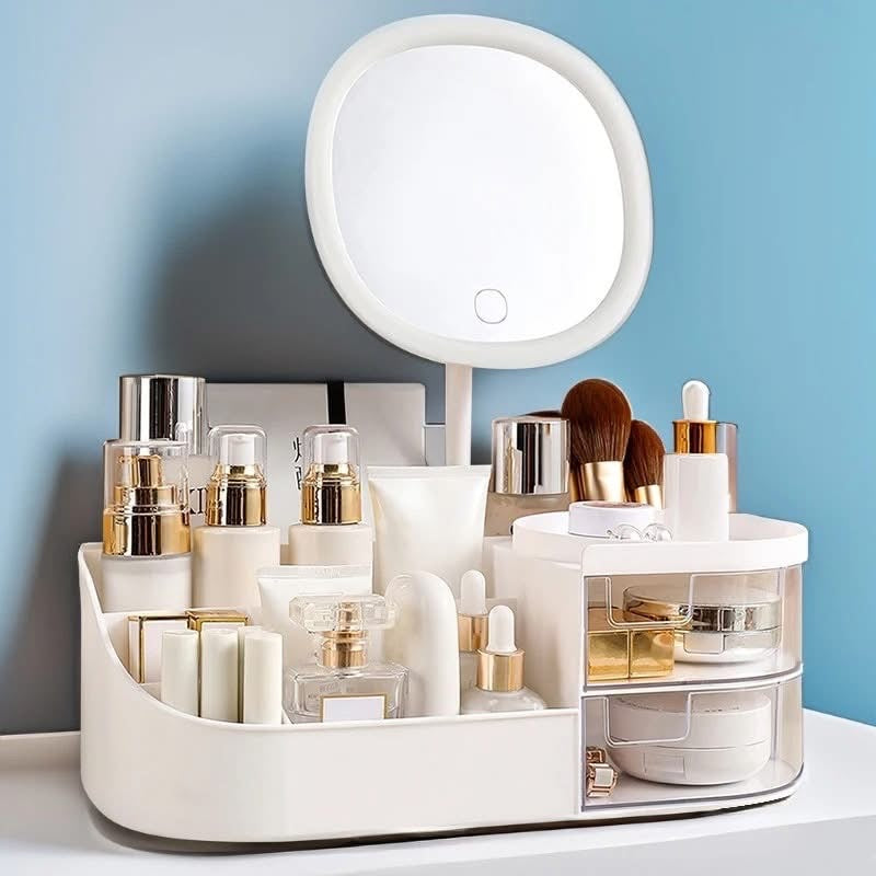 Makeup Cosmetics Storage Box with Mirror & 3 Modes of Light