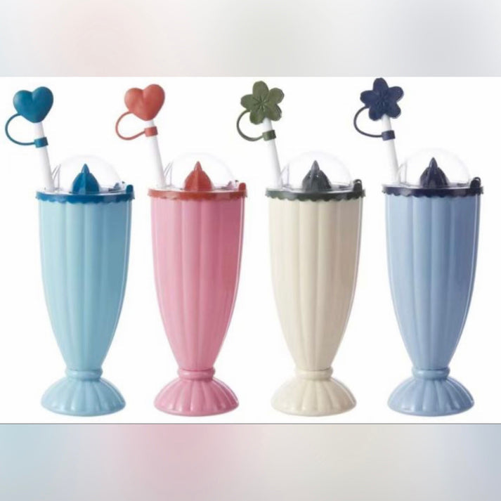 Ice Cream Shape Straw Glass with Straw Cover