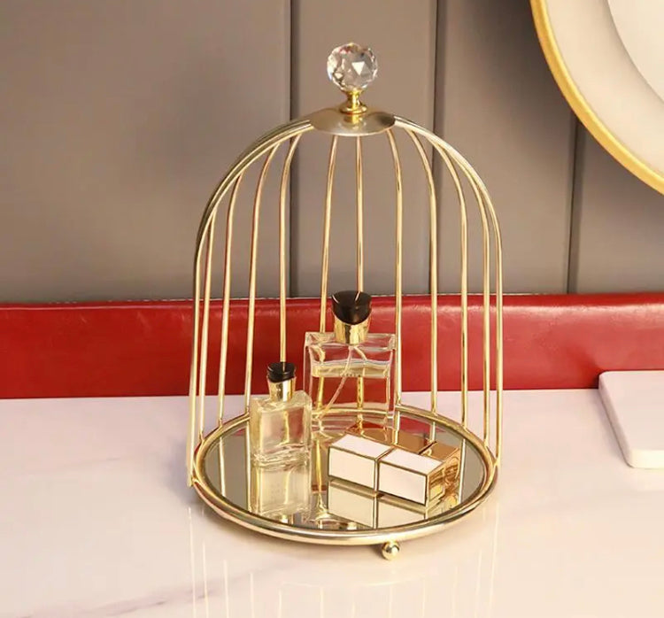 Luxury Cage Style Mirror Cosmetics Makeup Skincare Organizer
