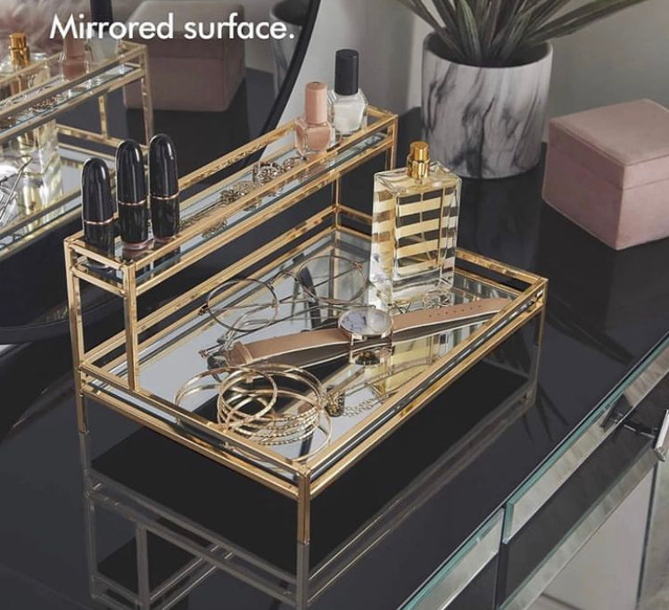 Double Layer Mirror Cosmetics Makeup Organizer Stand
